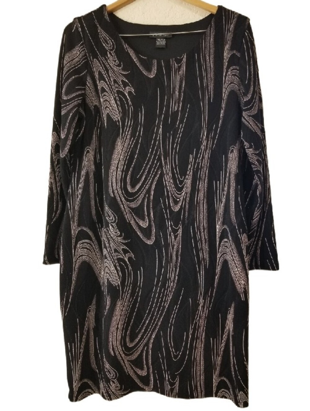 Michael Tyler Black Long-Sleeve Swirl Pattern Dress With Stretch Size XL